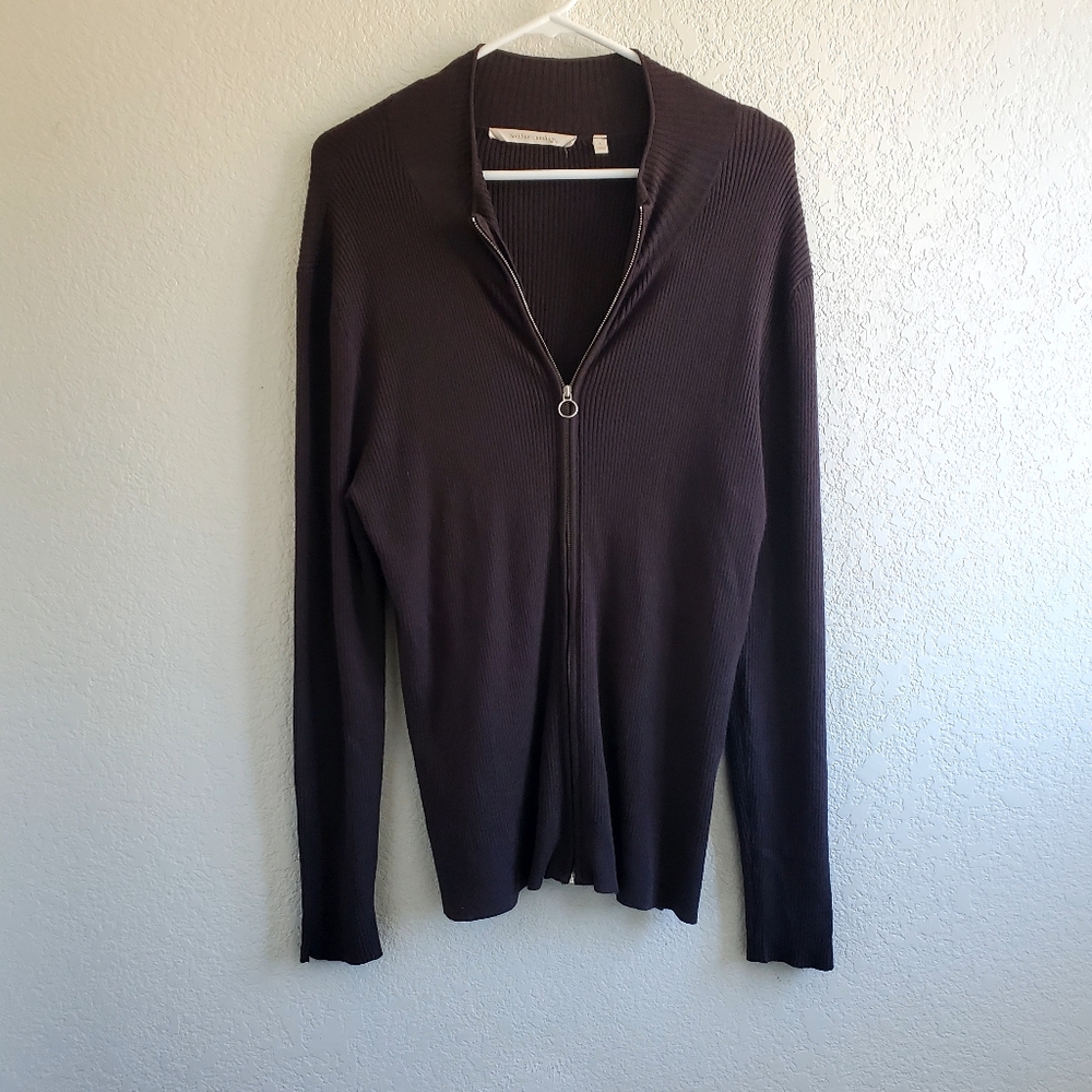 Soft Surroundings Brown Ribbed Long Sleeve Full Zip Cardigan‎ Sweater Layering
